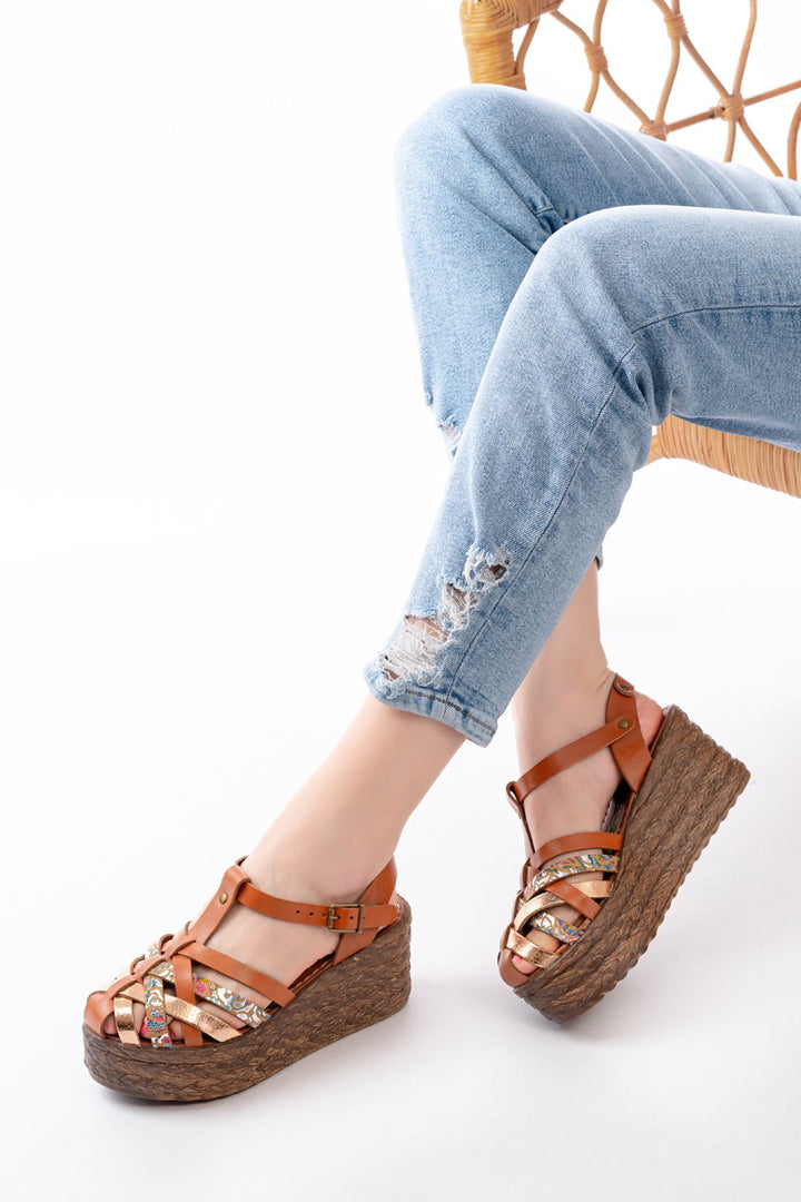 684-02Sandales femme orthopédiques compensées en cuir véritable