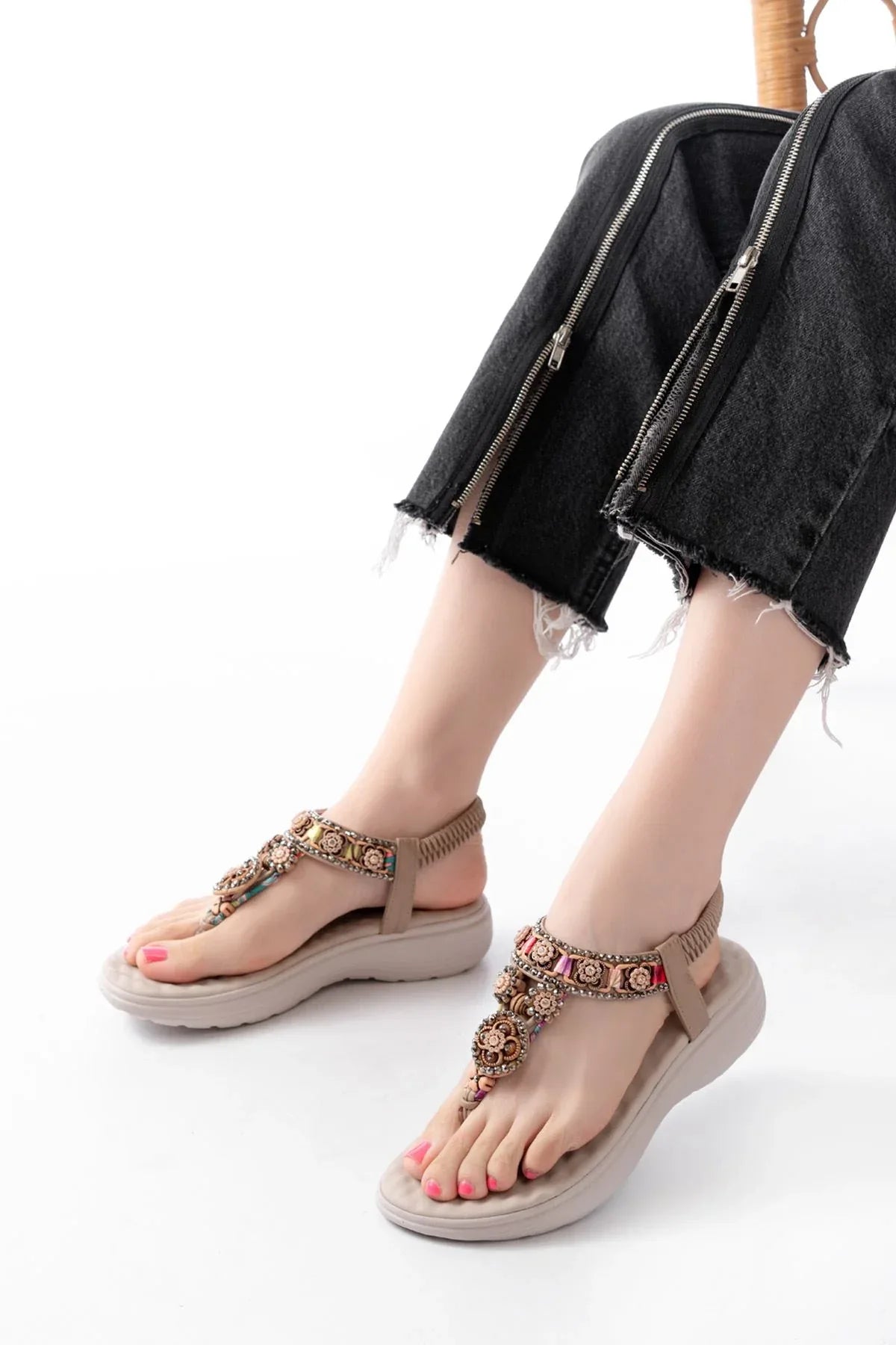 dm-609 Sandales femme à talon avec élastique arrière et détails en pierres - Justyol
