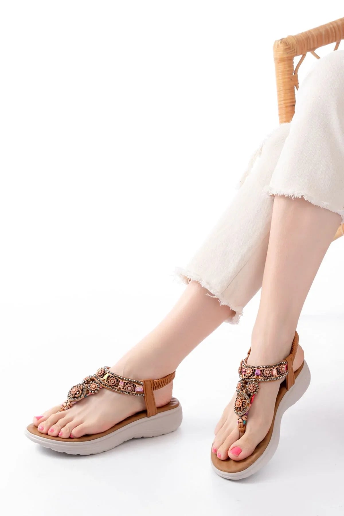 dm-609 Sandales femme à talon avec élastique arrière et détails en pierres - Justyol