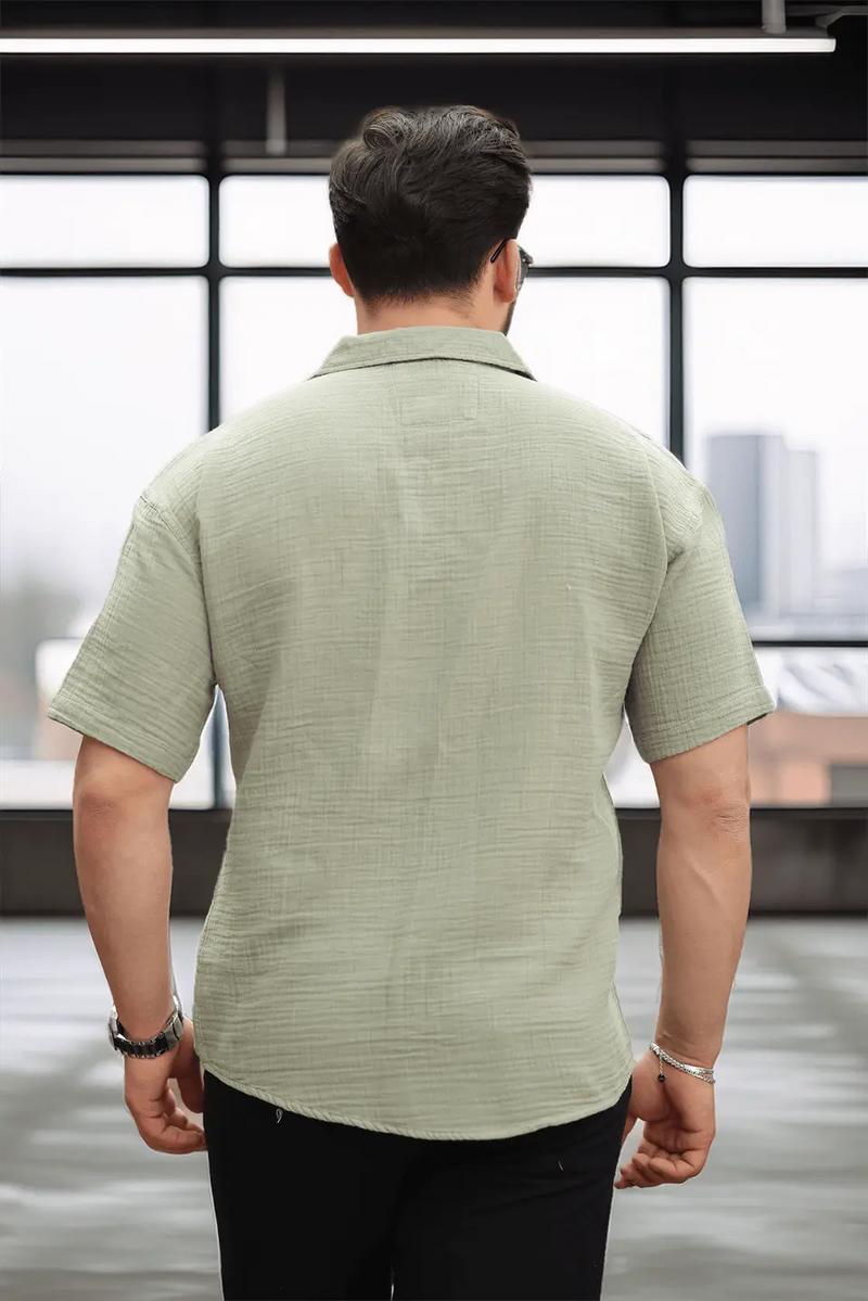 Chemise Homme en Mousseline à Col Cubain Coupe Confort
