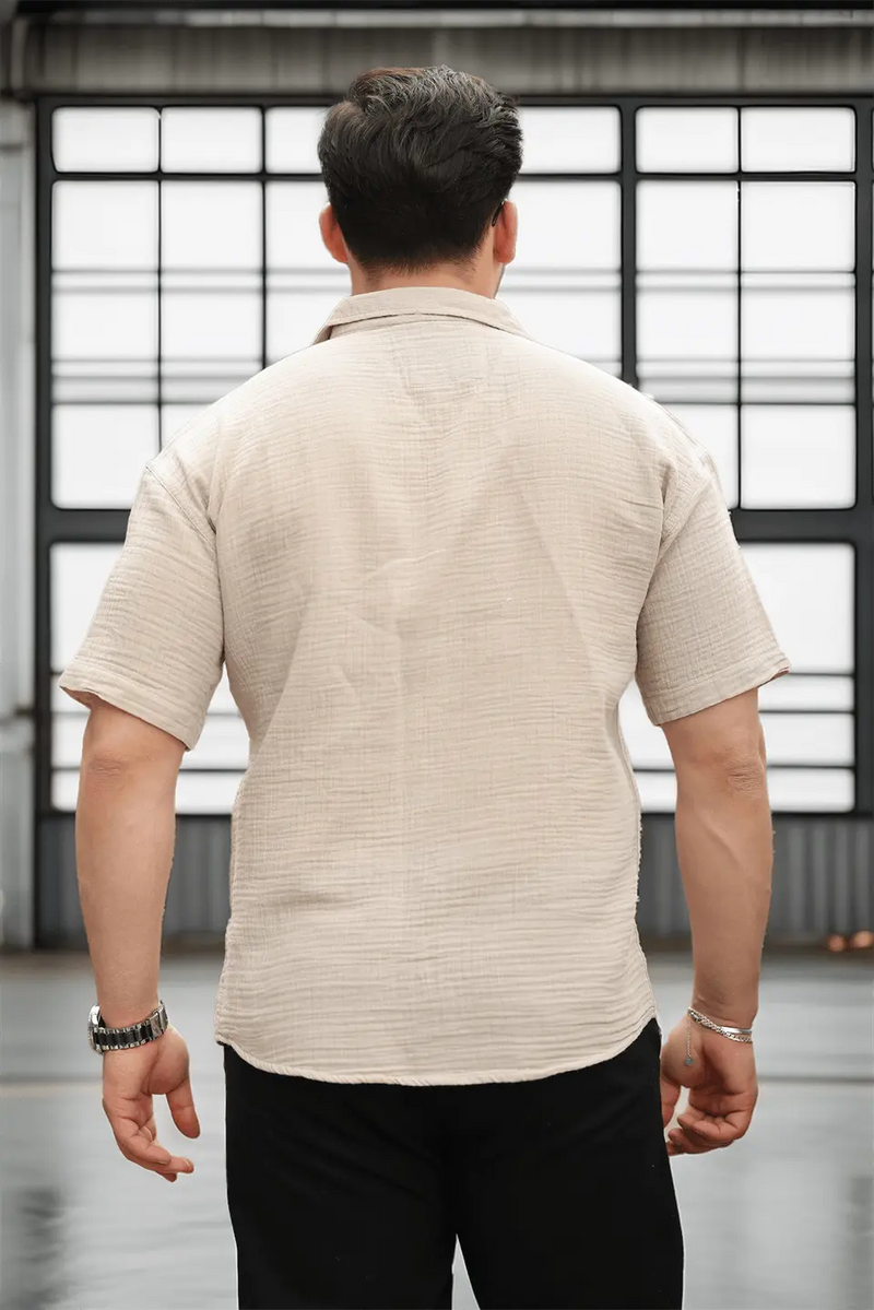 Chemise Homme en Mousseline à Col Cubain Coupe Confort