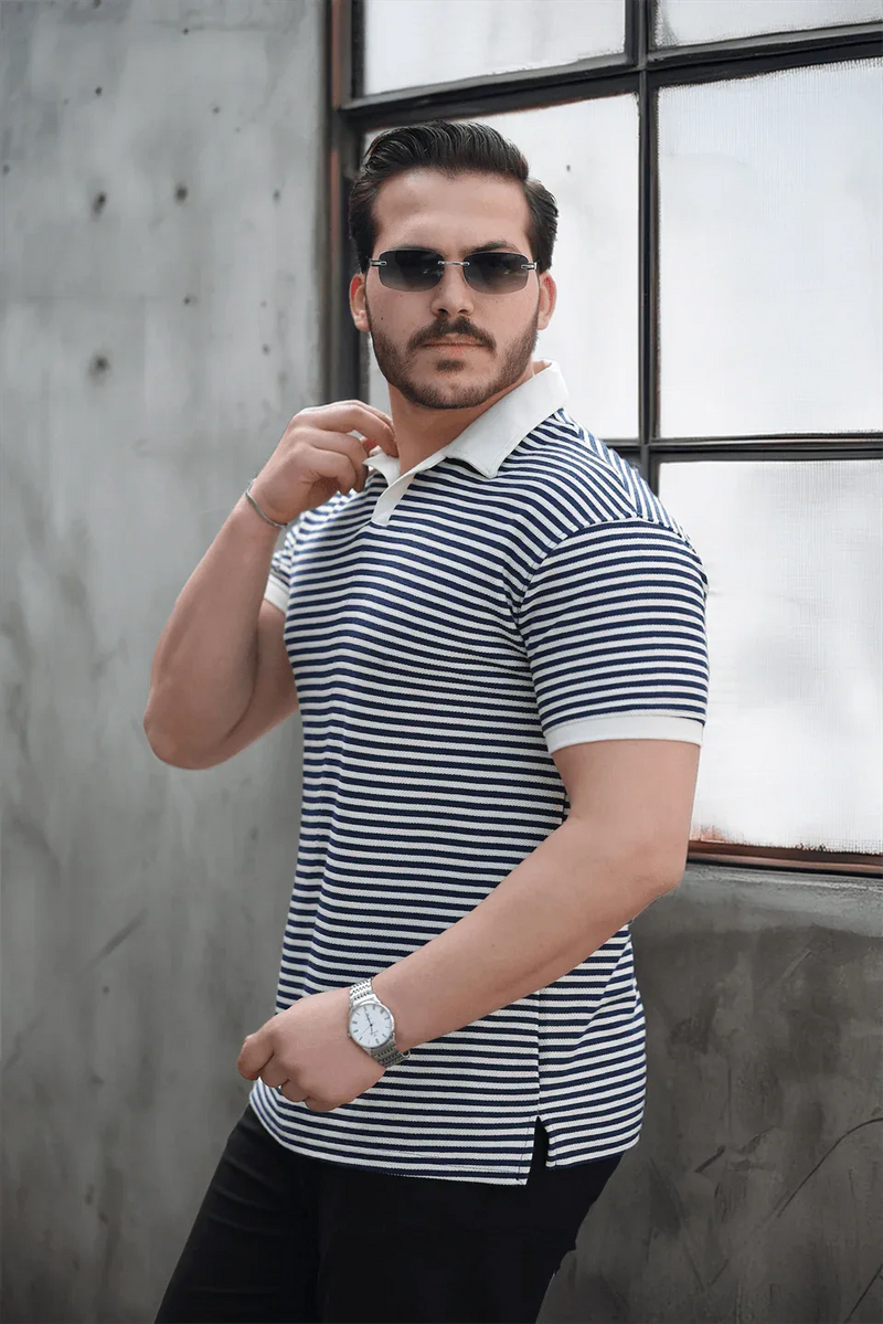 polo homme à rayures tricotées confortable