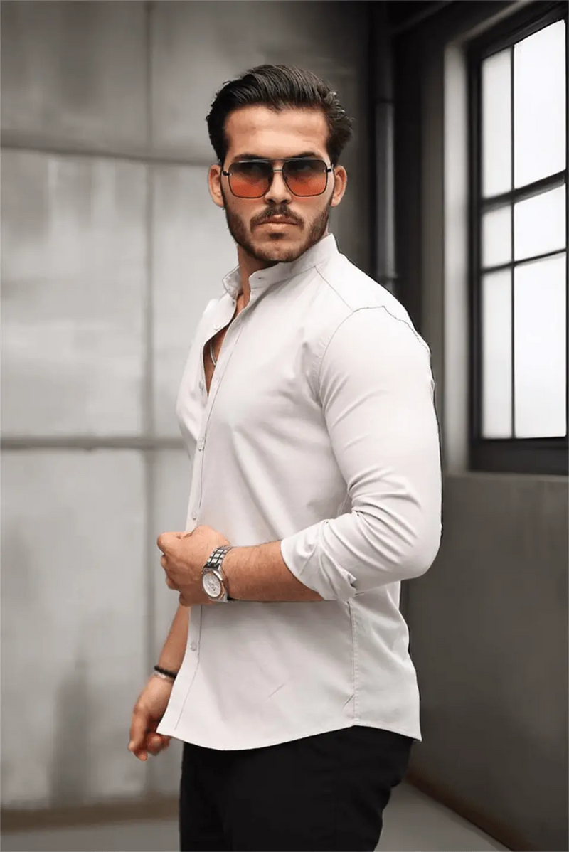 chemise homme col mao en oxford manches longues
