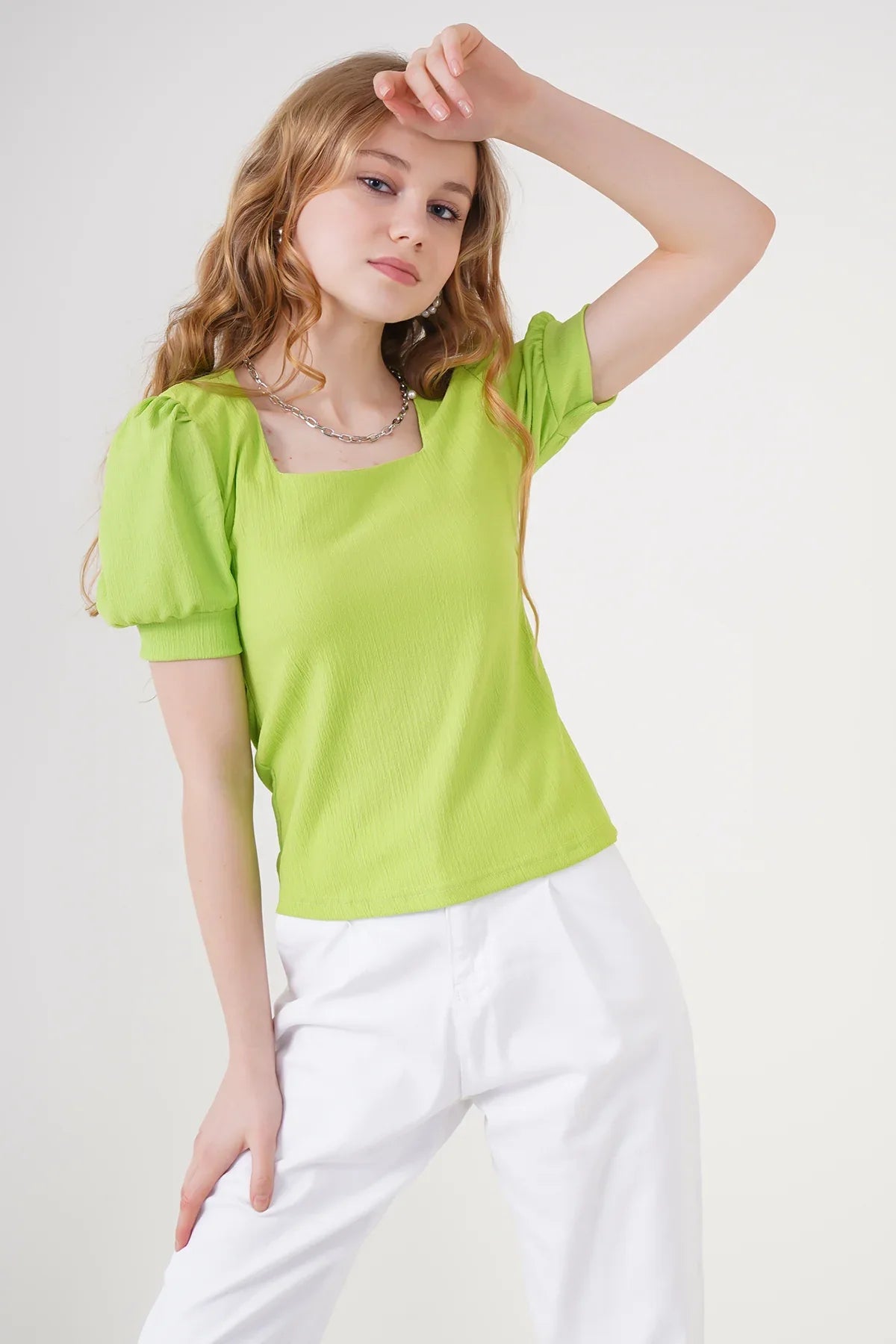 Blouse tricotée à col carré 0409 - Justyol