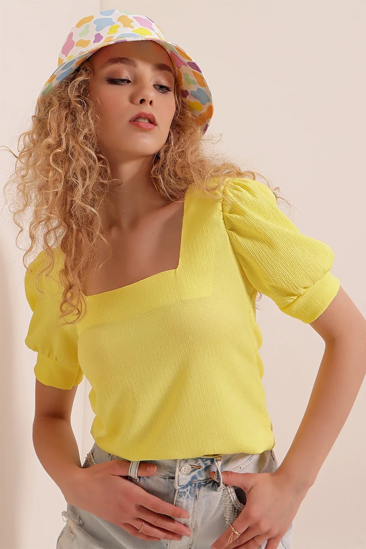 Blouse tricotée à col carré 0409 - Justyol