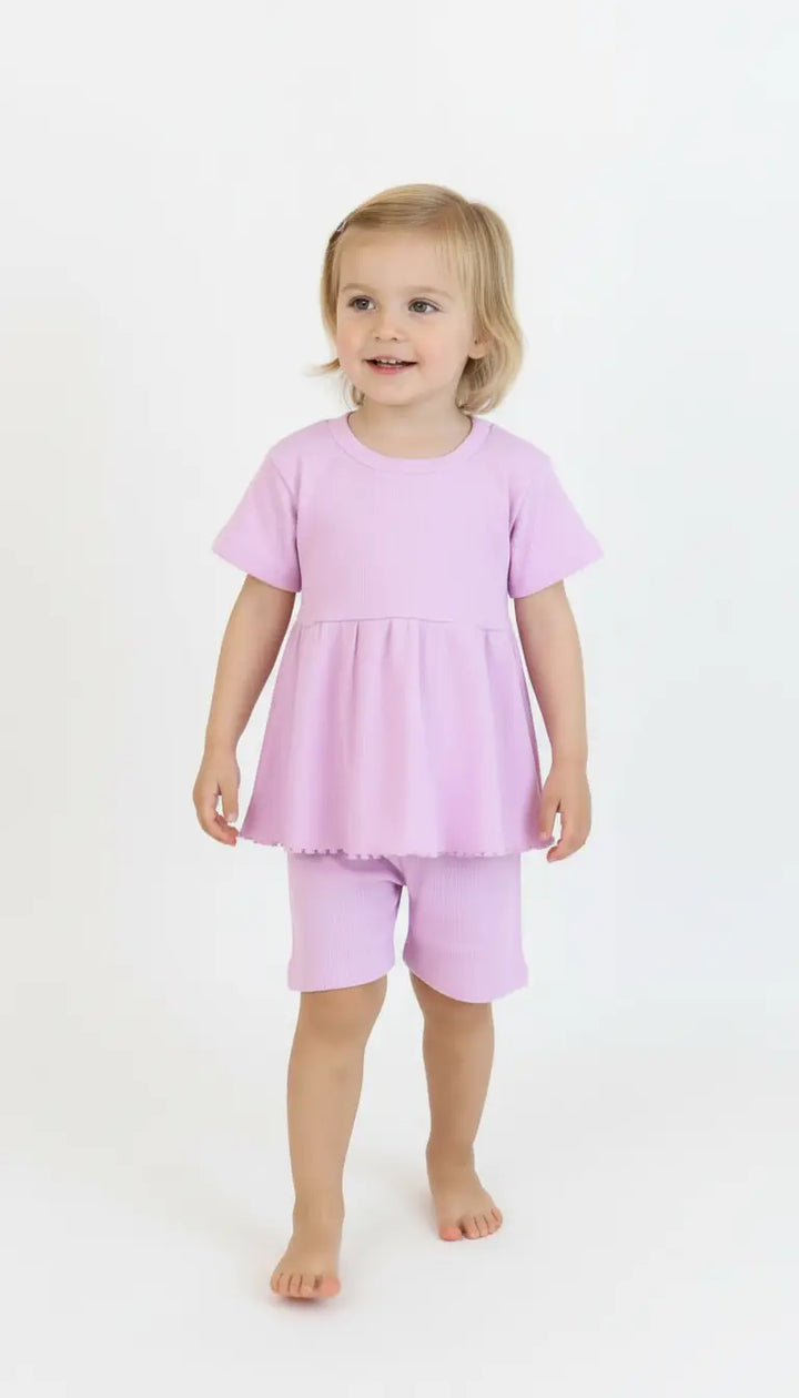 طقم بناتي بشورت مزين بالكشكش من MiaBaby