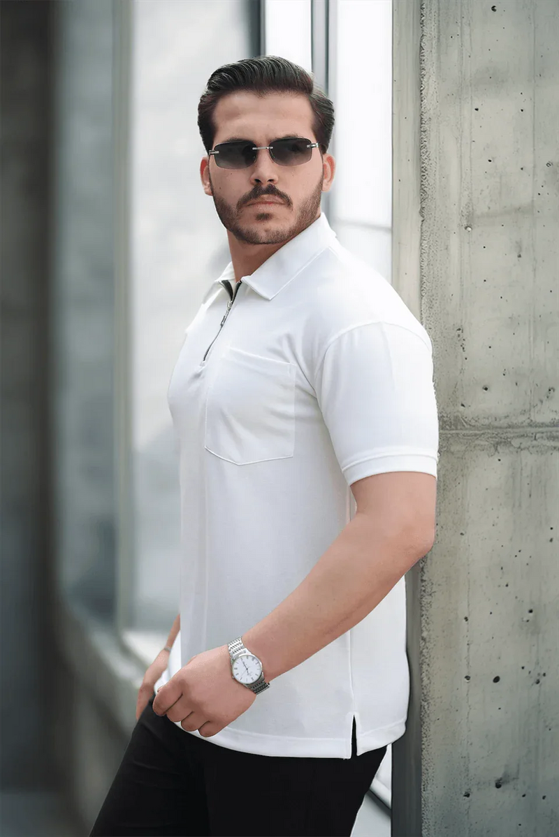 t‑shirt homme demi‑zip poche premium