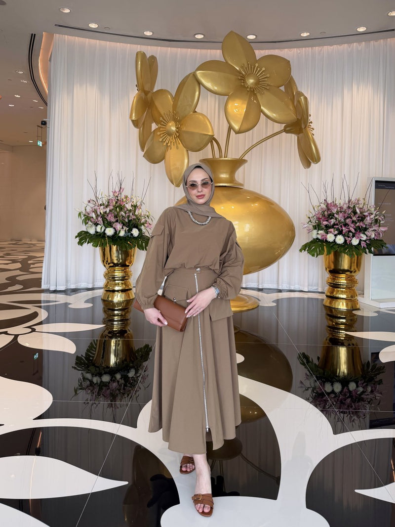 Ensemble femme tunique et jupe zippée – Style moderne avec détails poches