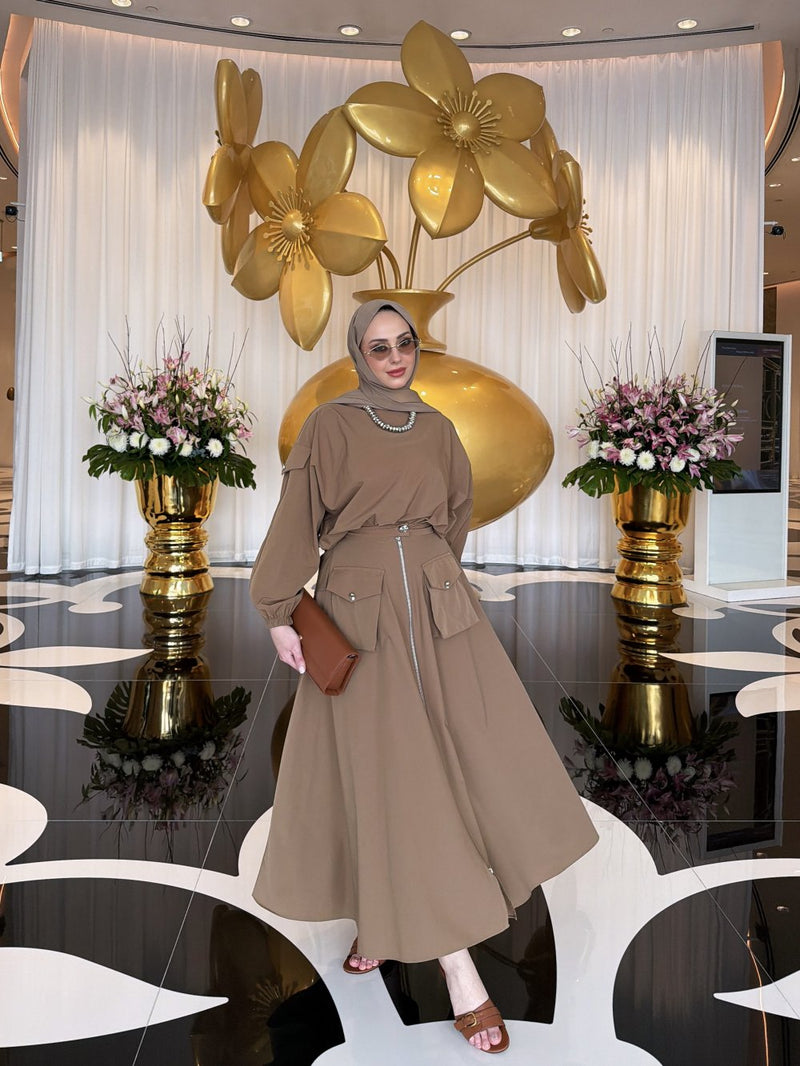 Ensemble femme tunique et jupe zippée – Style moderne avec détails poches