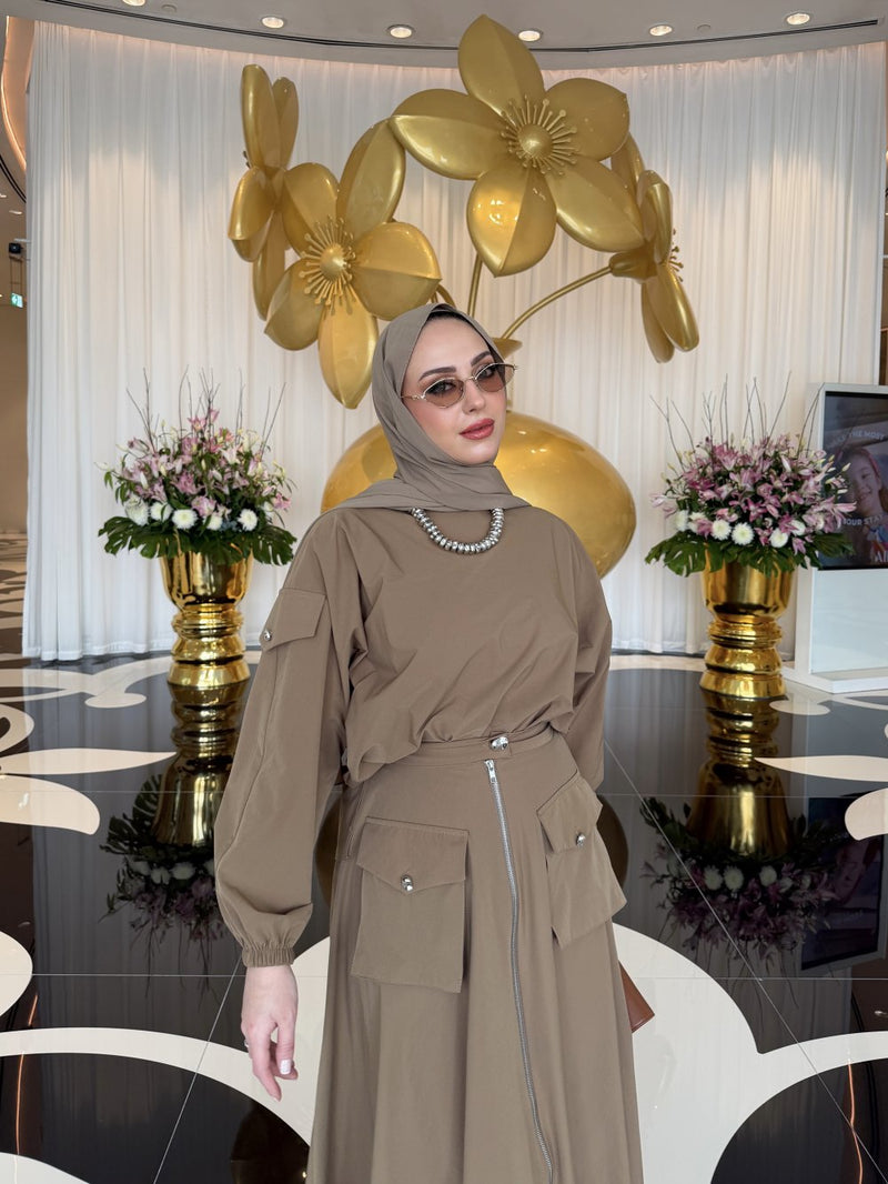 Ensemble femme tunique et jupe zippée – Style moderne avec détails poches