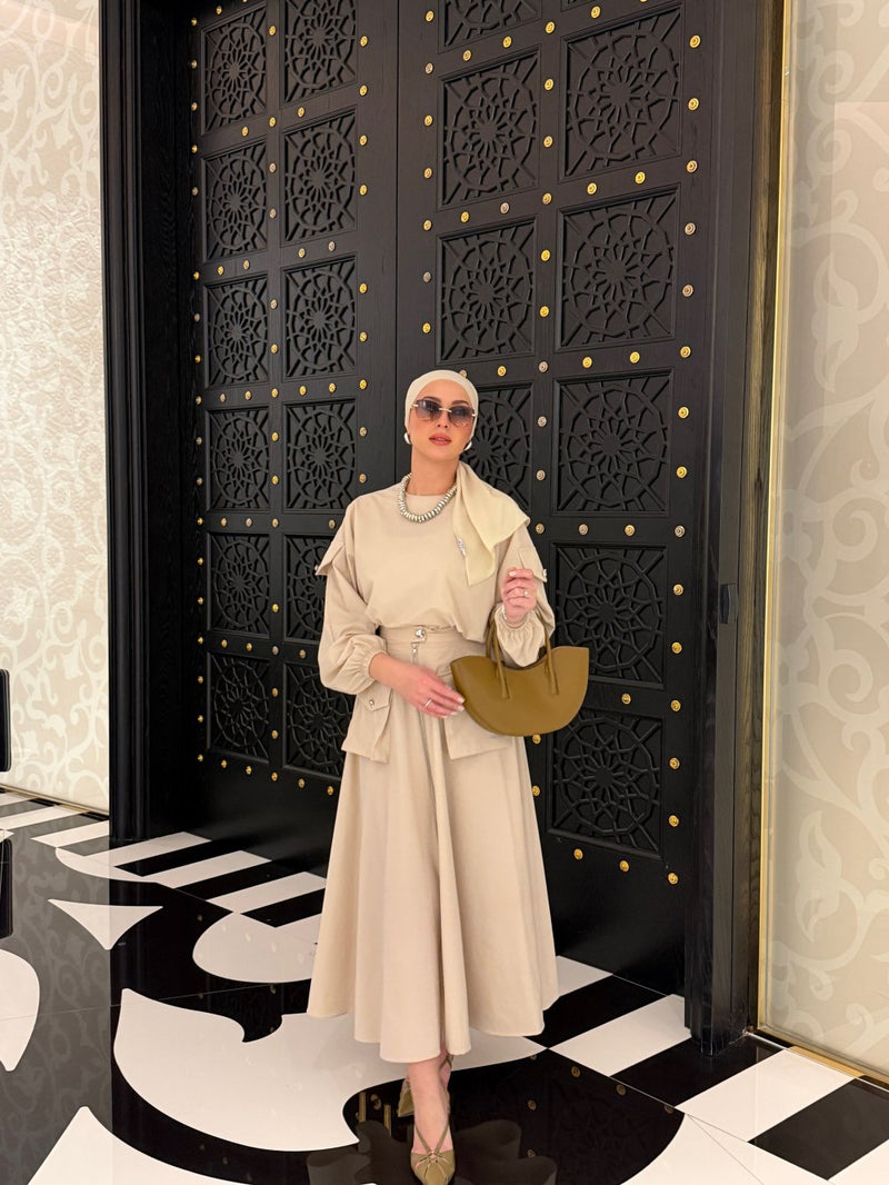 Ensemble femme tunique et jupe zippée – Style moderne avec détails poches