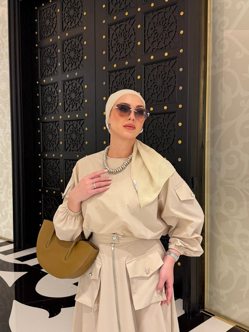 Ensemble femme tunique et jupe zippée – Style moderne avec détails poches