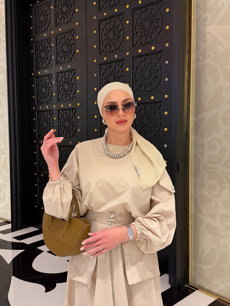 Ensemble femme tunique et jupe zippée – Style moderne avec détails poches