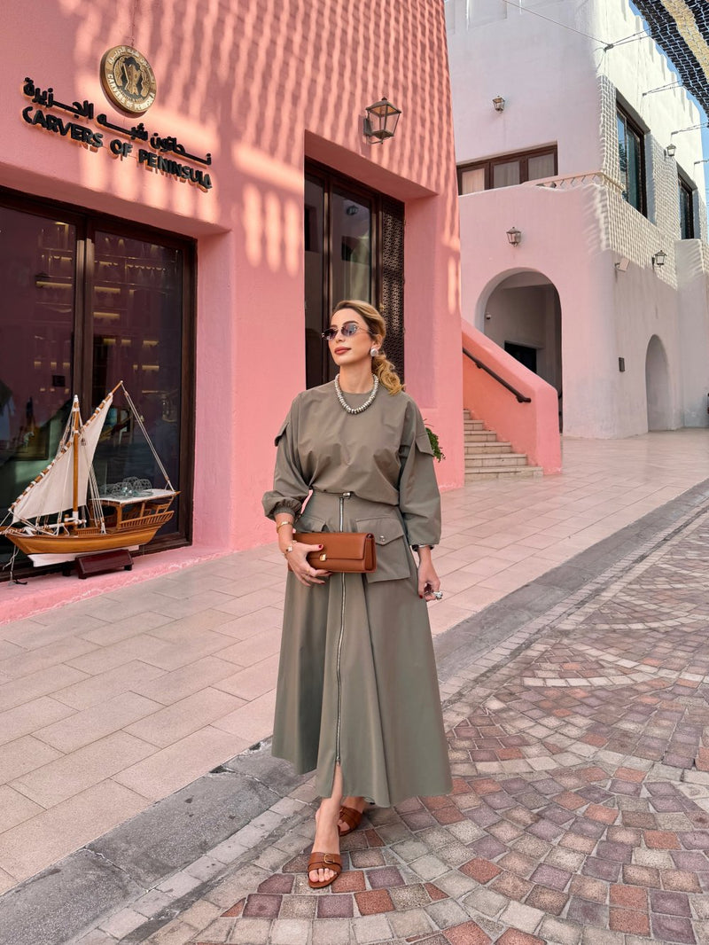 Ensemble femme tunique et jupe zippée – Style moderne avec détails poches