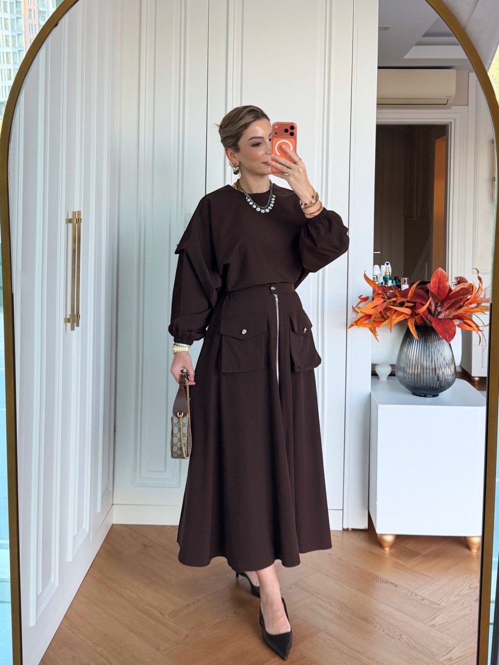 Ensemble femme tunique et jupe zippée – Style moderne avec détails poches