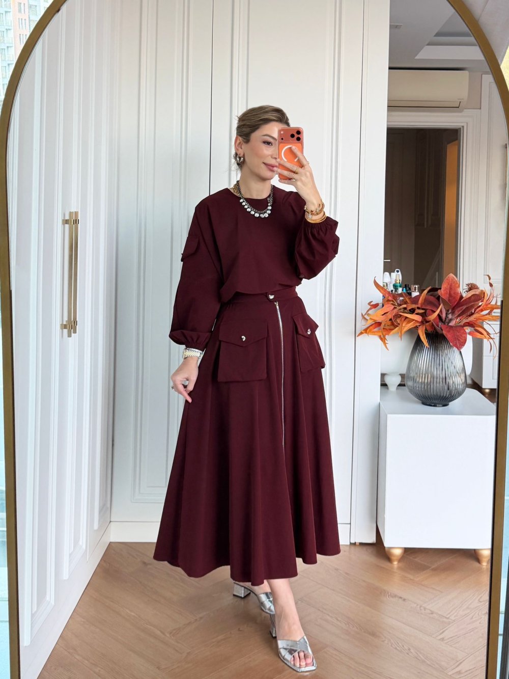Ensemble femme tunique et jupe zippée – Style moderne avec détails poches