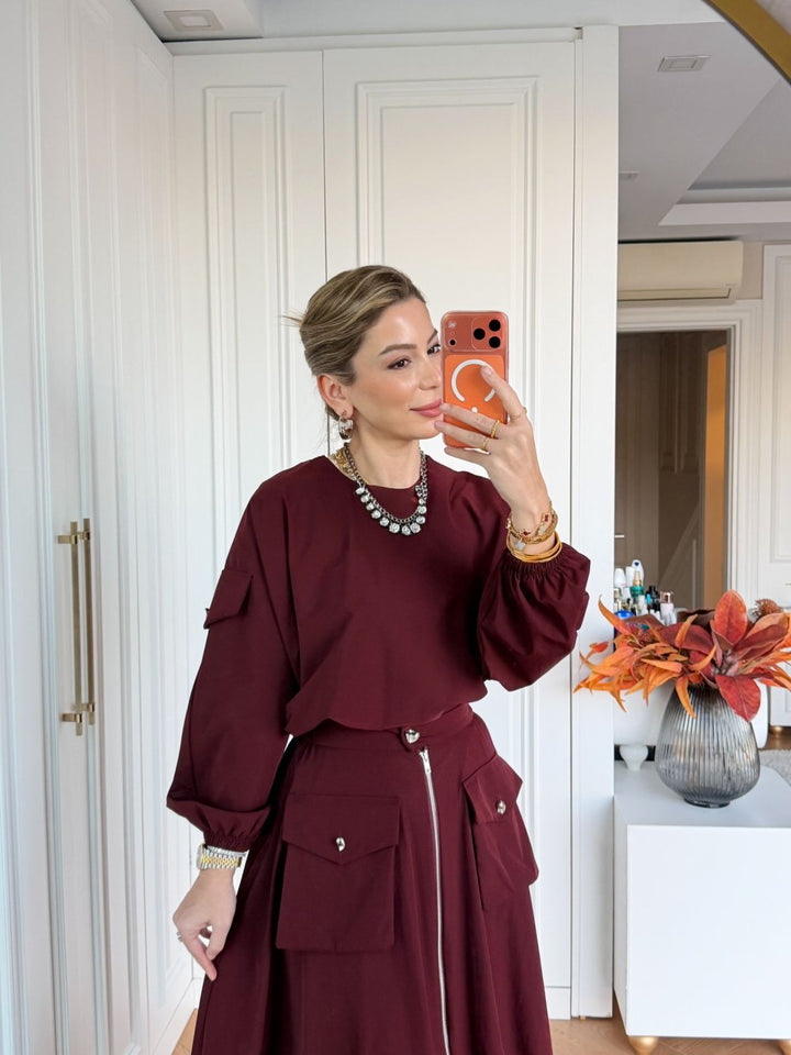Ensemble femme tunique et jupe zippée – Style moderne avec détails poches