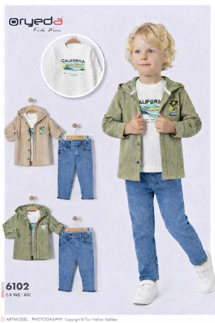 Ensemble Garçon 2/5 Ans – T-shirt et Veste à Capuche avec Jean