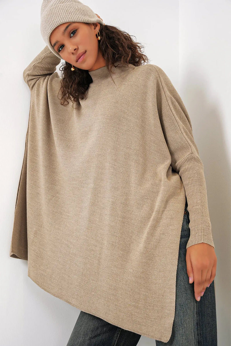 Pull Poncho Oversize Fendu Femme