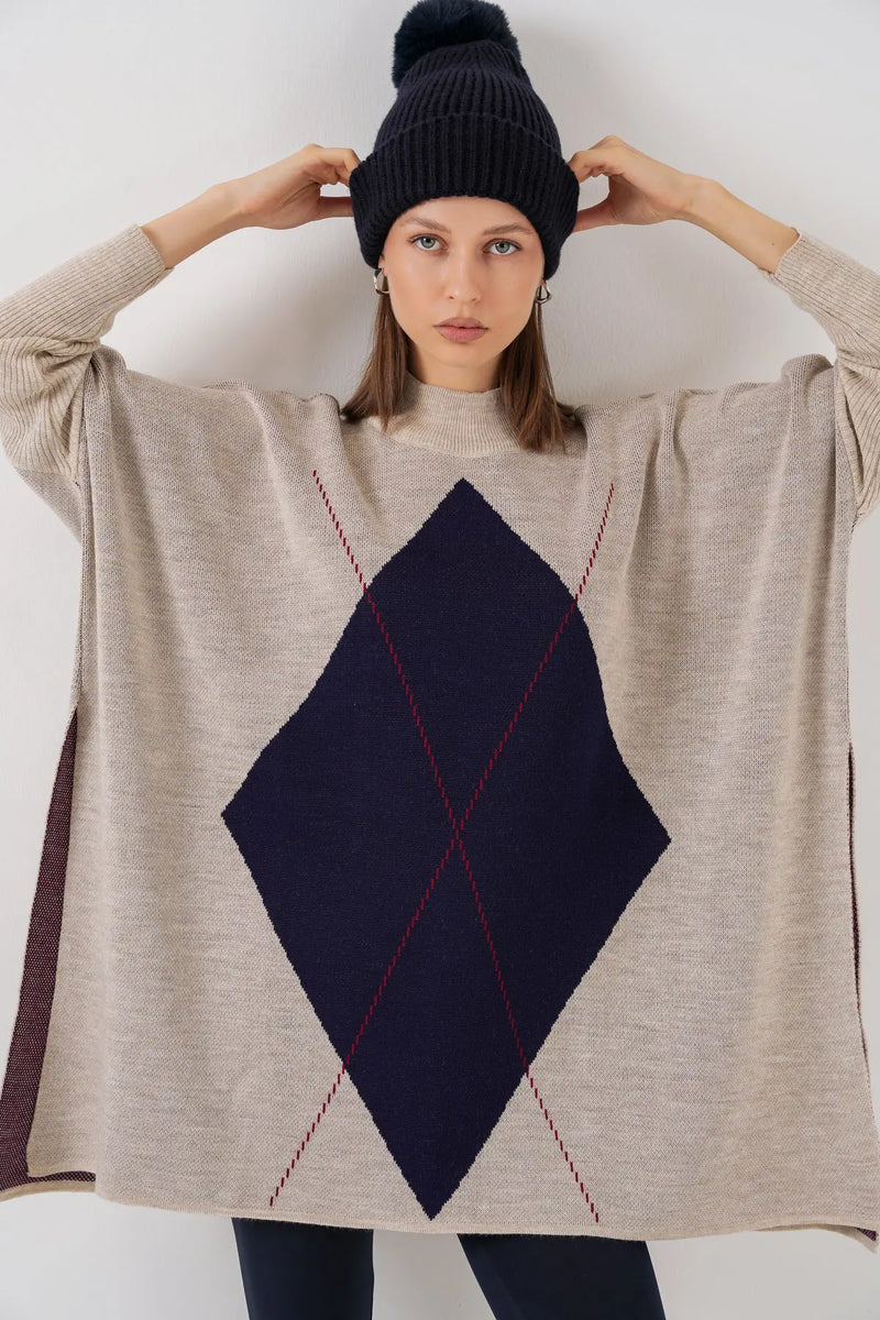 Pull Poncho Oversize Fendu Femme