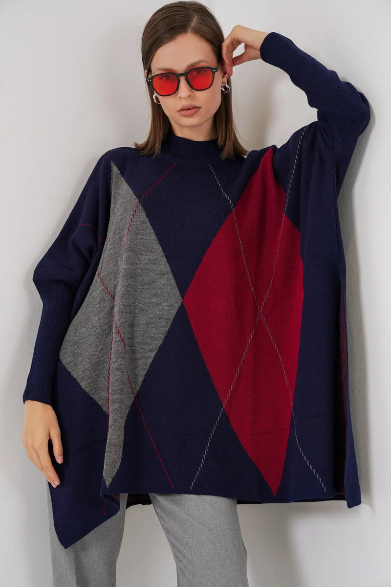 Pull Poncho Oversize Fendu Femme