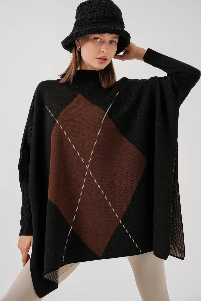 Pull Poncho Oversize Fendu Femme