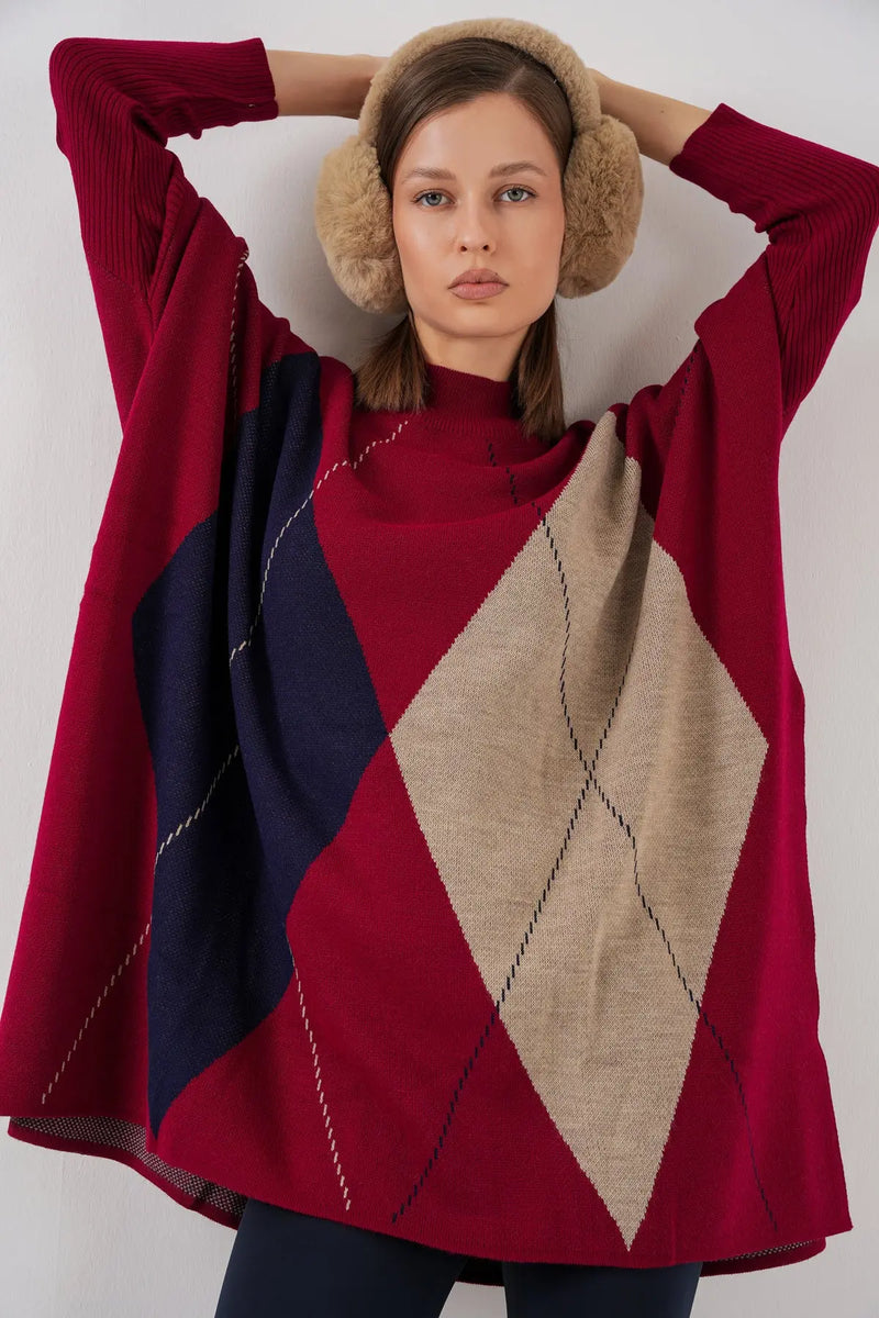 Pull Poncho Oversize Fendu Femme
