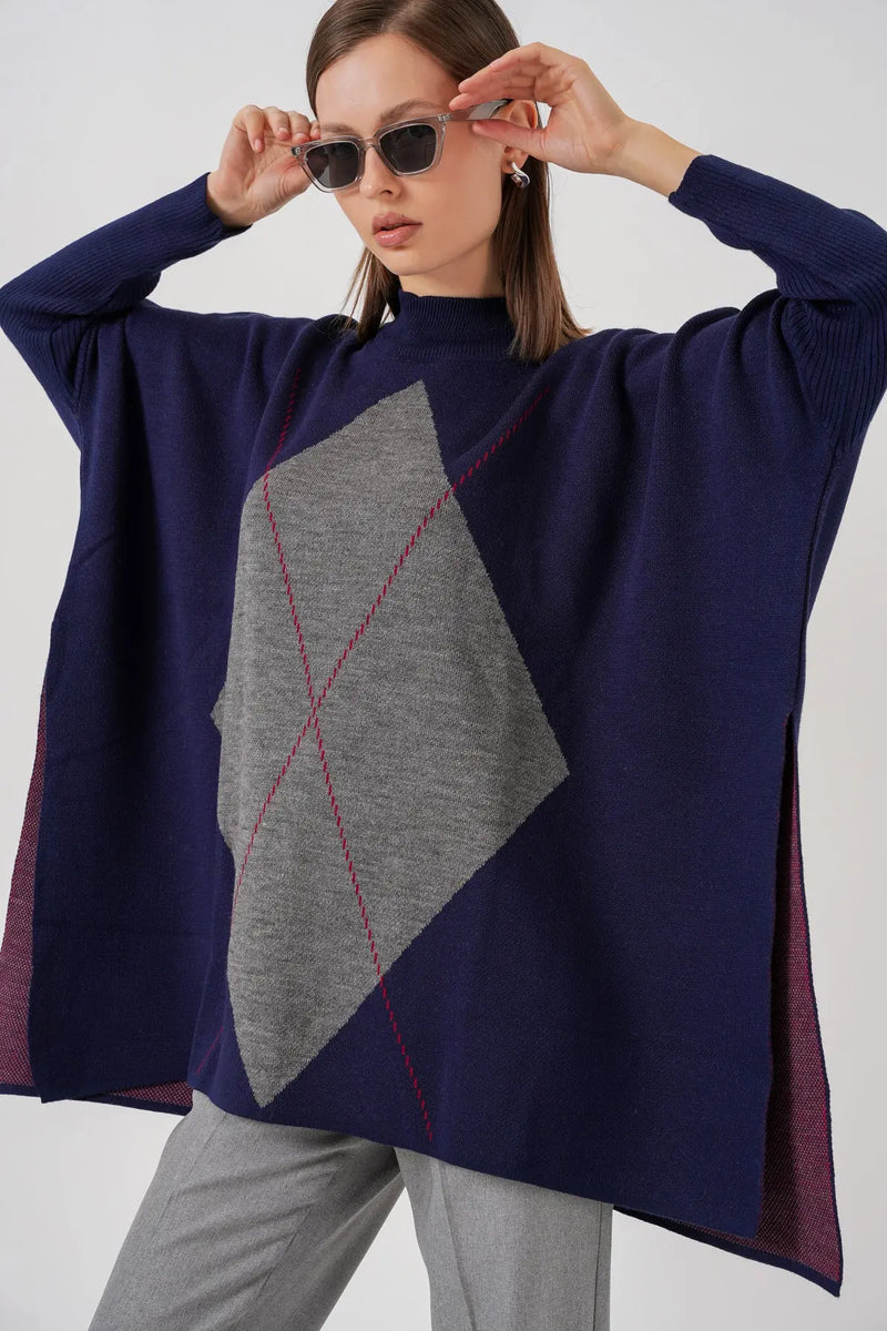 Pull Poncho Oversize Fendu Femme