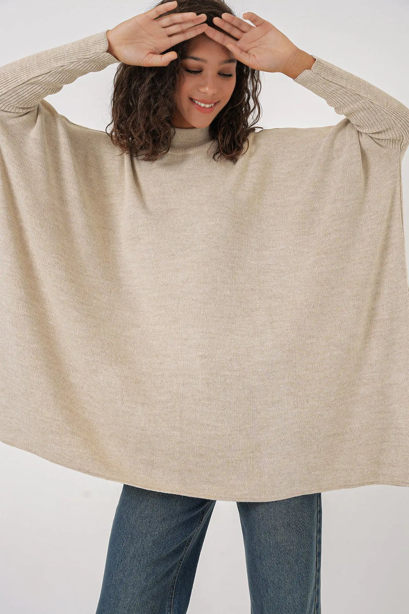 Pull Poncho Oversize Fendu Femme