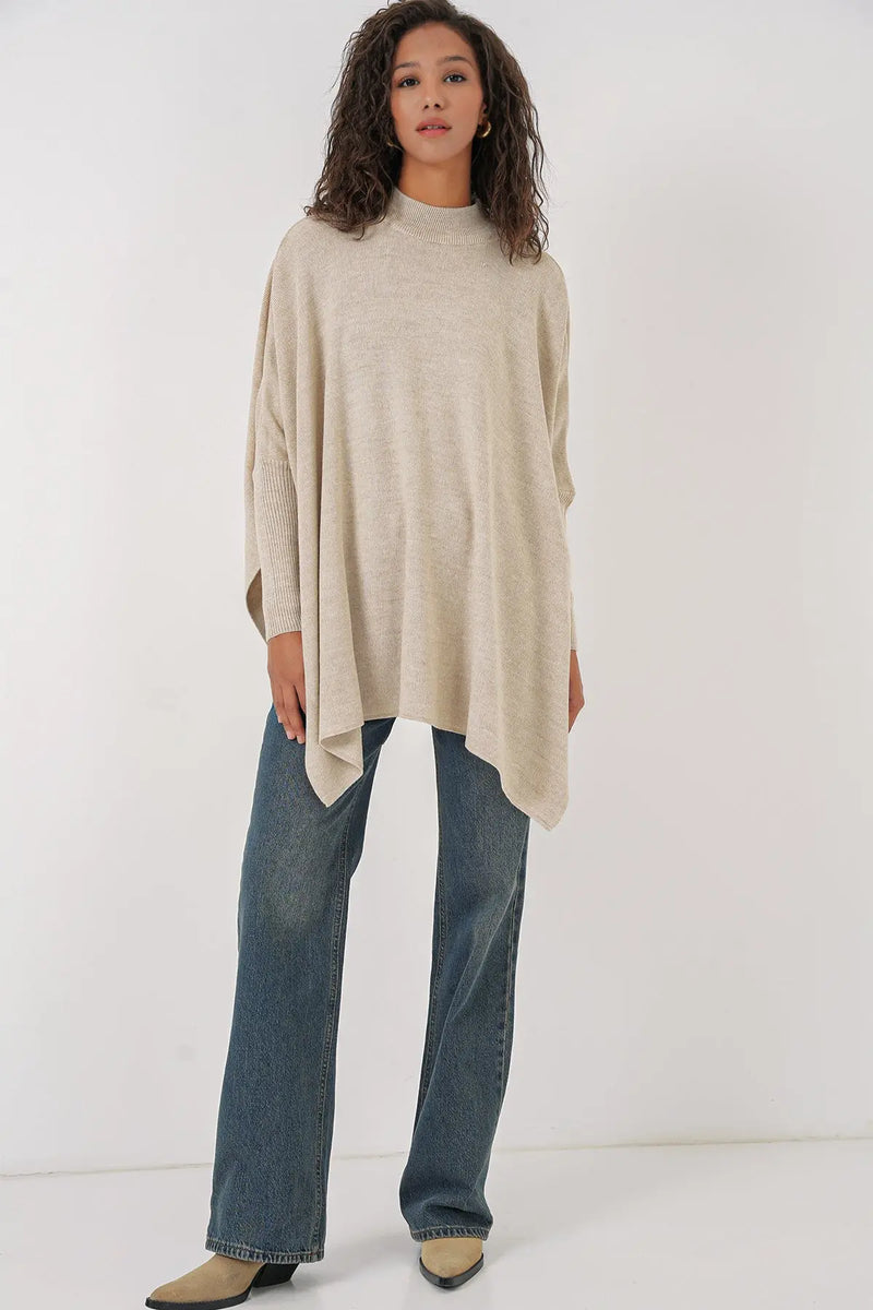 Pull Poncho Oversize Fendu Femme