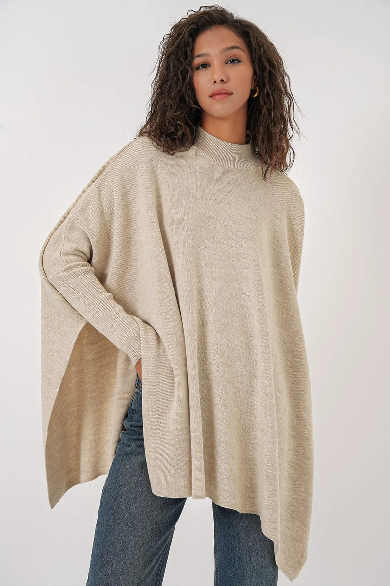 Pull Poncho Oversize Fendu Femme