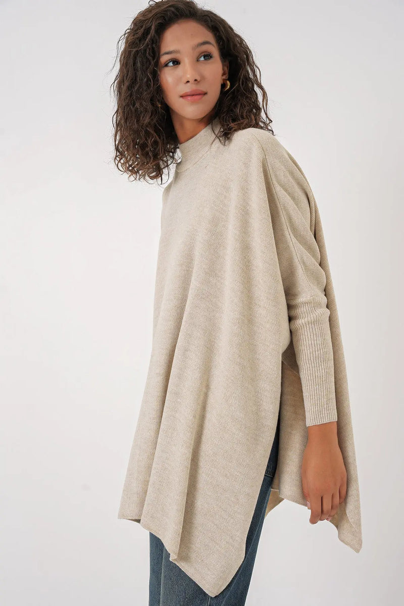 Pull Poncho Oversize Fendu Femme