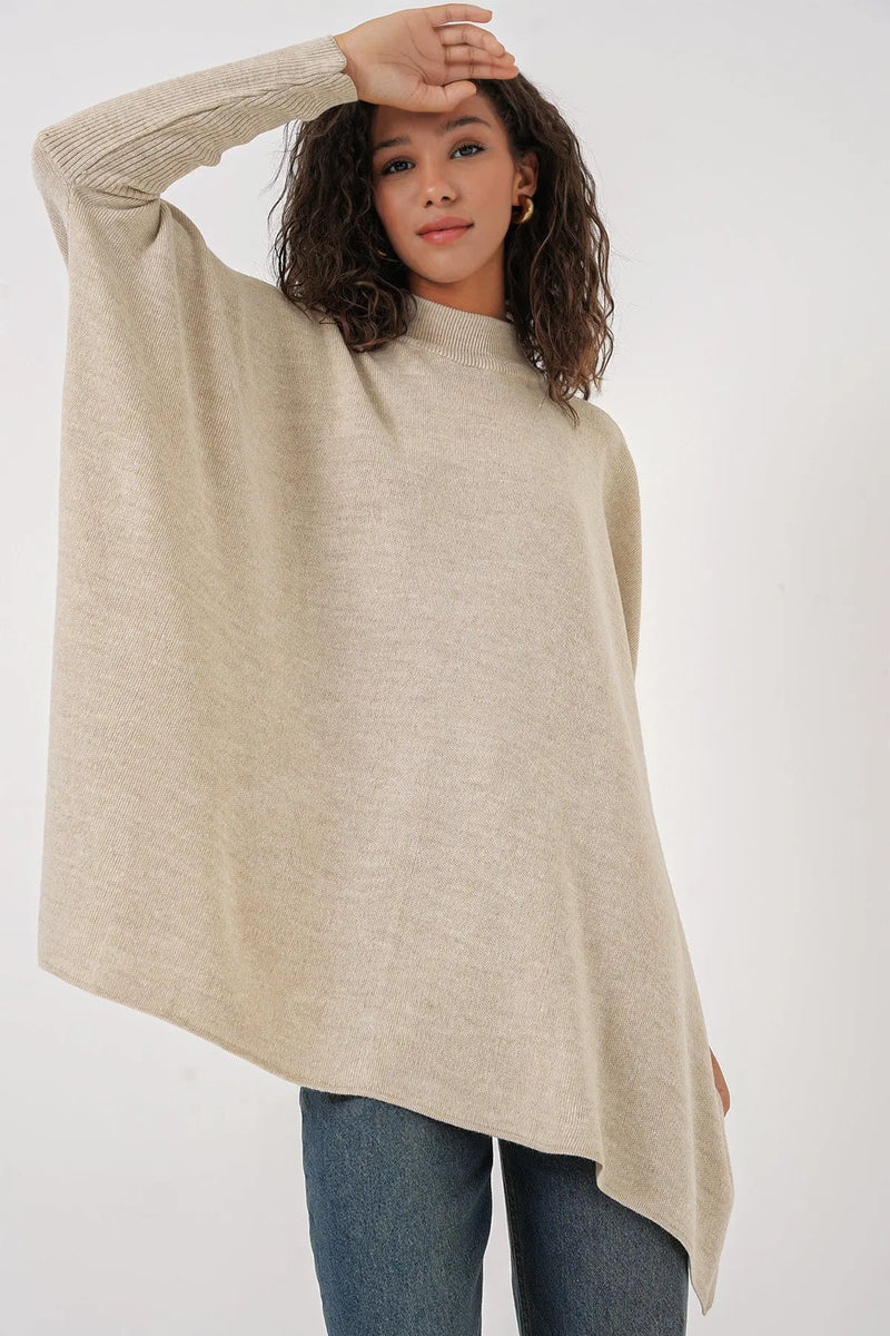 Pull Poncho Oversize Fendu Femme