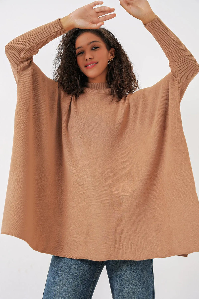 Pull Poncho Oversize Fendu Femme
