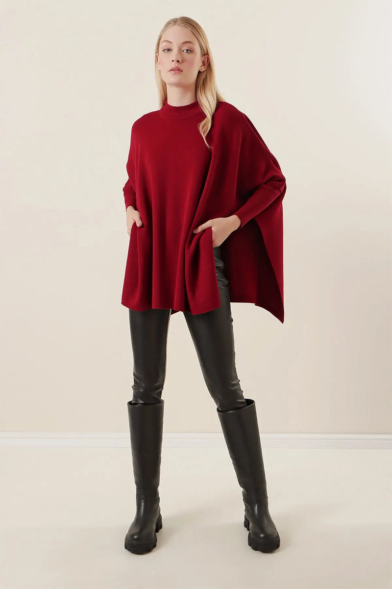 Pull Poncho Oversize Fendu Femme