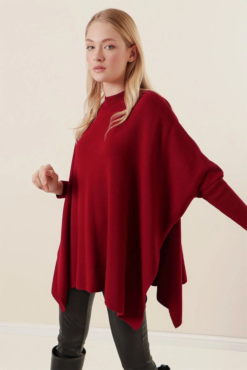 Pull Poncho Oversize Fendu Femme