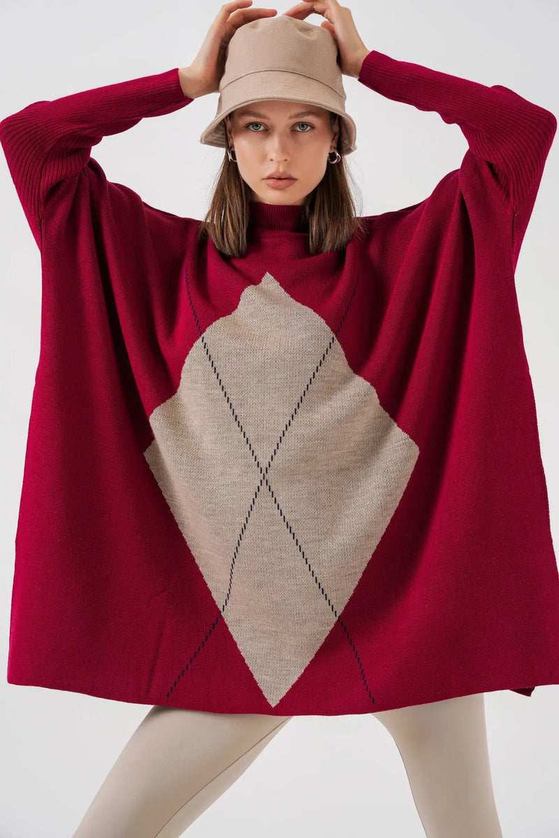 Pull Poncho Oversize Fendu Femme