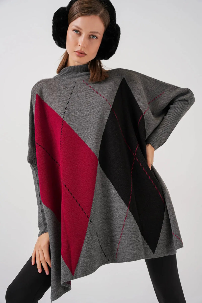 Pull Poncho Oversize Fendu Femme