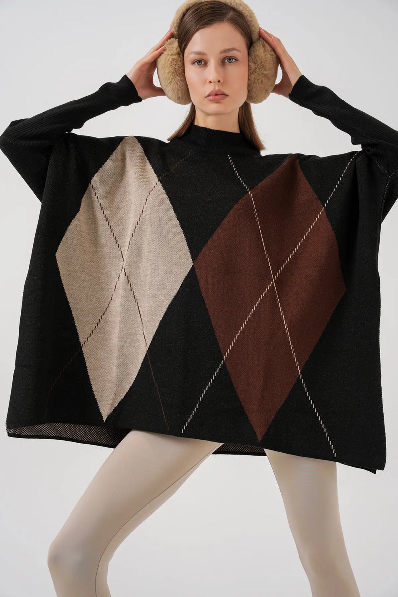 Pull Poncho Oversize Fendu Femme