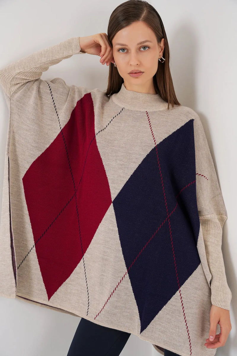 Pull Poncho Oversize Fendu Femme