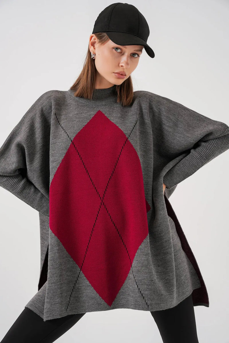 Pull Poncho Oversize Fendu Femme