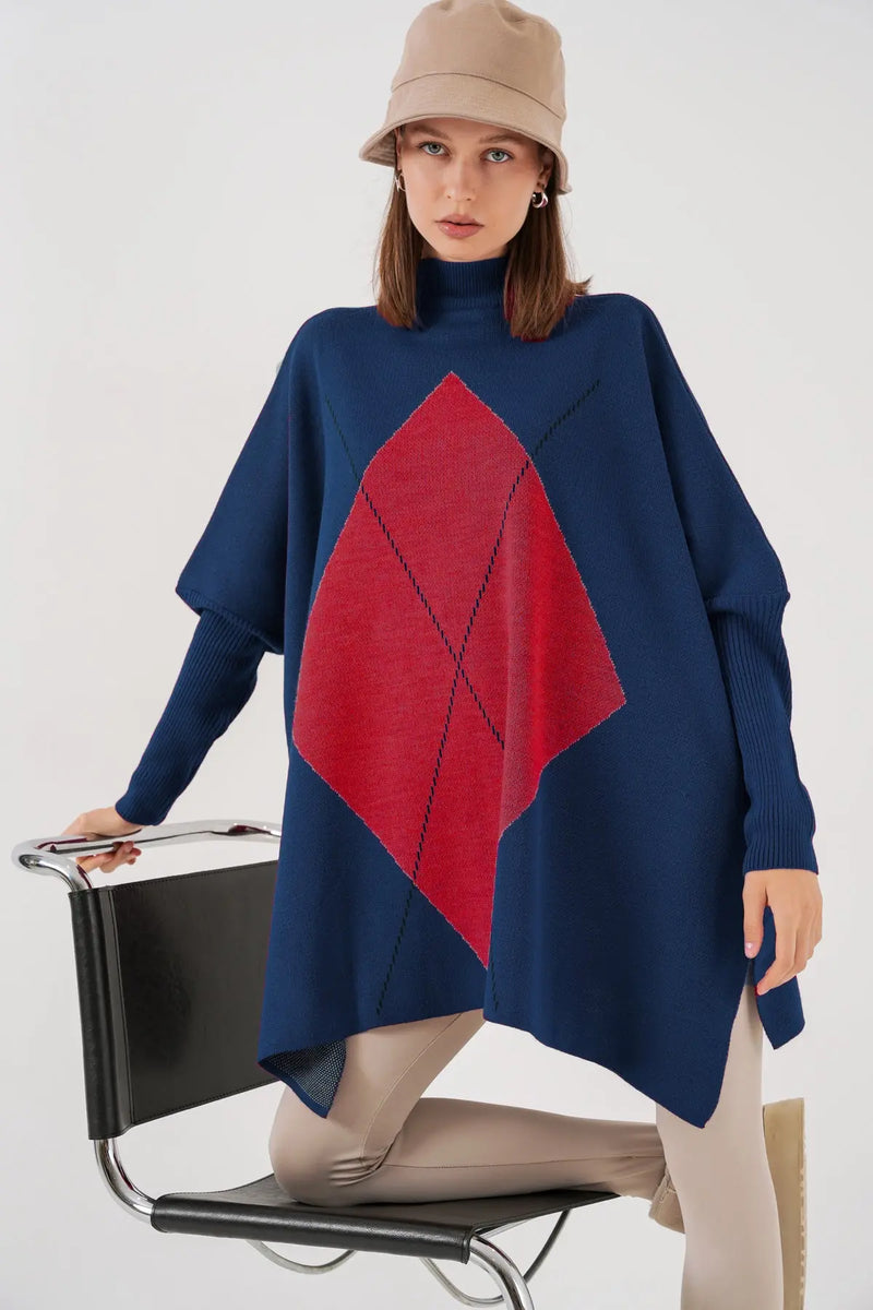 Pull Poncho Oversize Fendu Femme