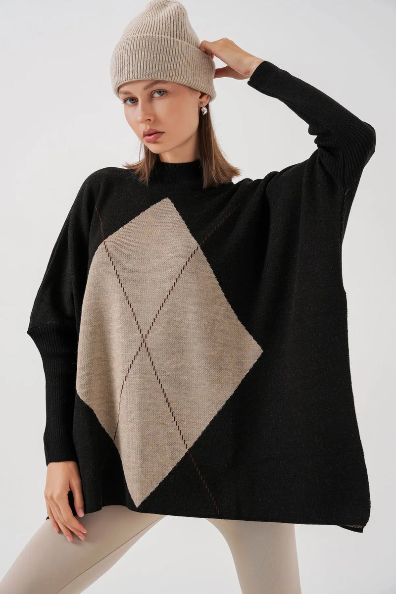 Pull Poncho Oversize Fendu Femme