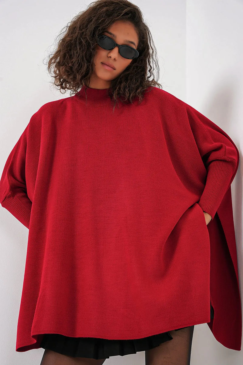 Pull Poncho Oversize Fendu Femme