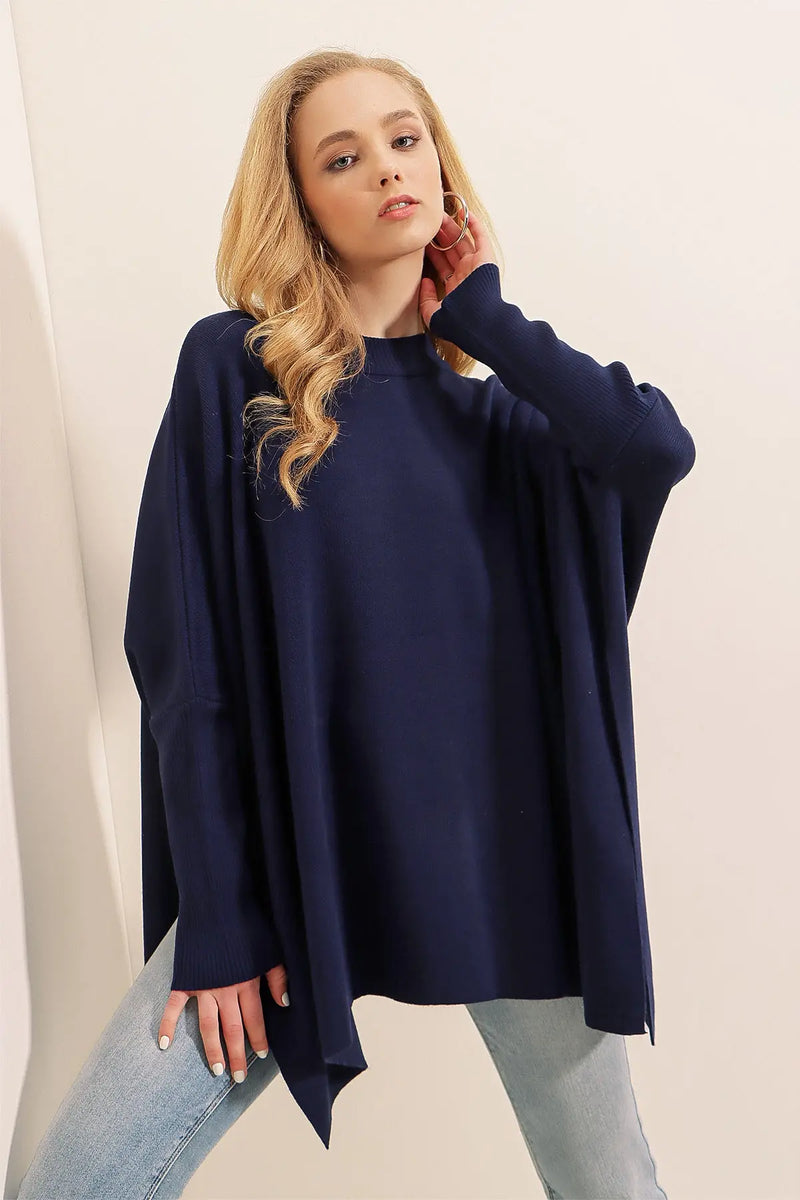 Pull Poncho Oversize Fendu Femme