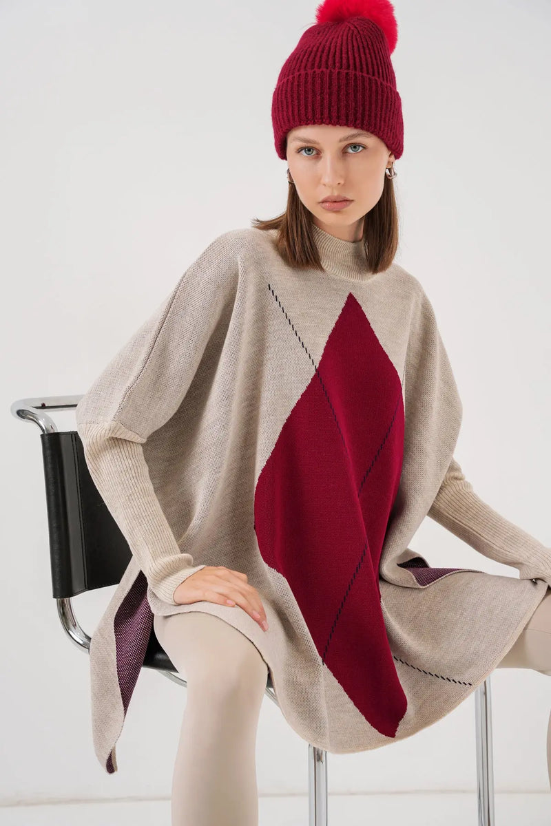 Pull Poncho Oversize Fendu Femme