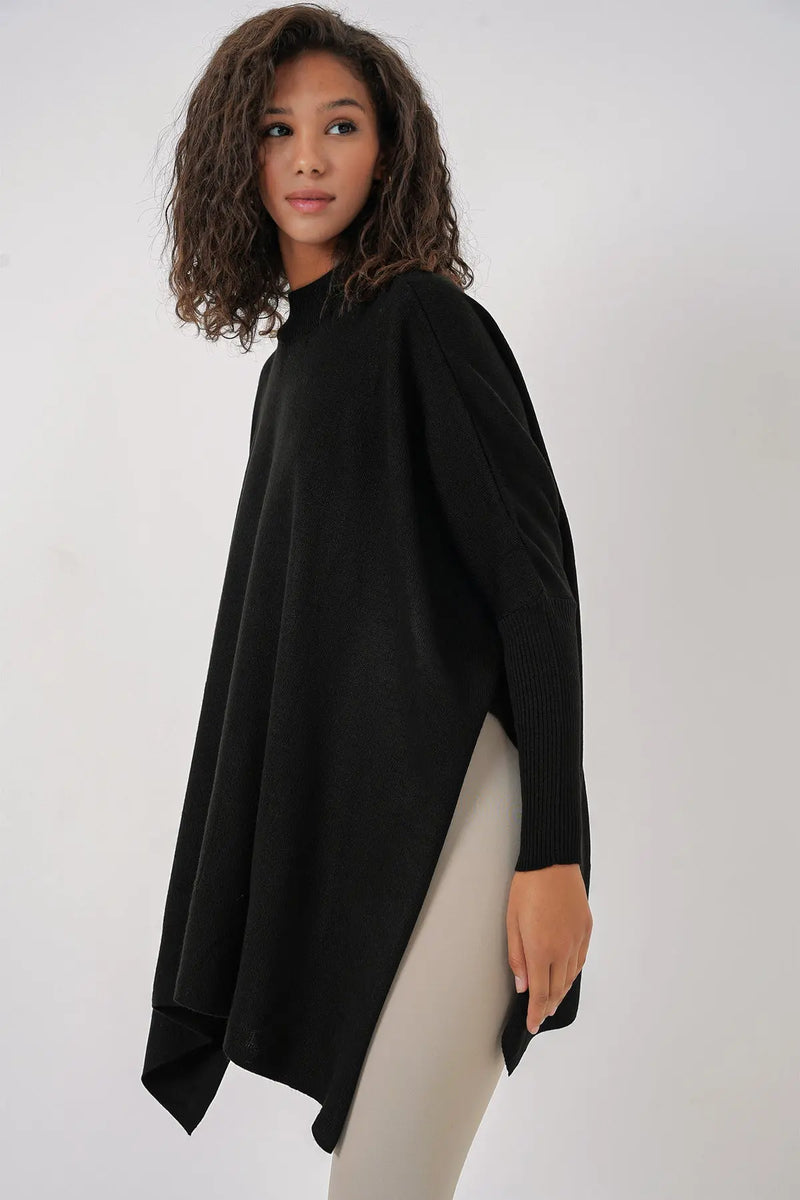Pull Poncho Oversize Fendu Femme