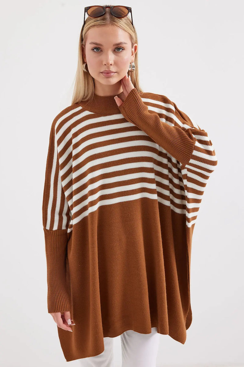 Pull Poncho Oversize Fendu Femme