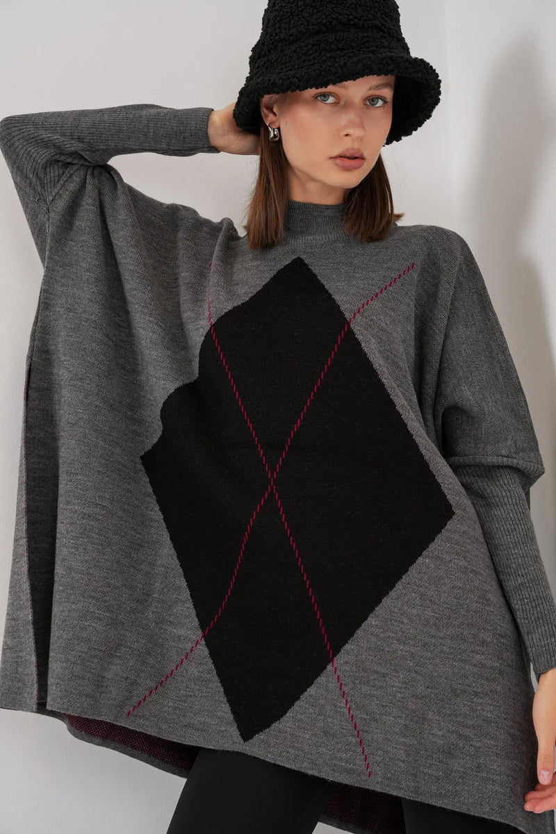 Pull Poncho Oversize Fendu Femme