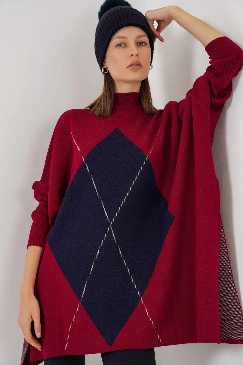 Pull Poncho Oversize Fendu Femme